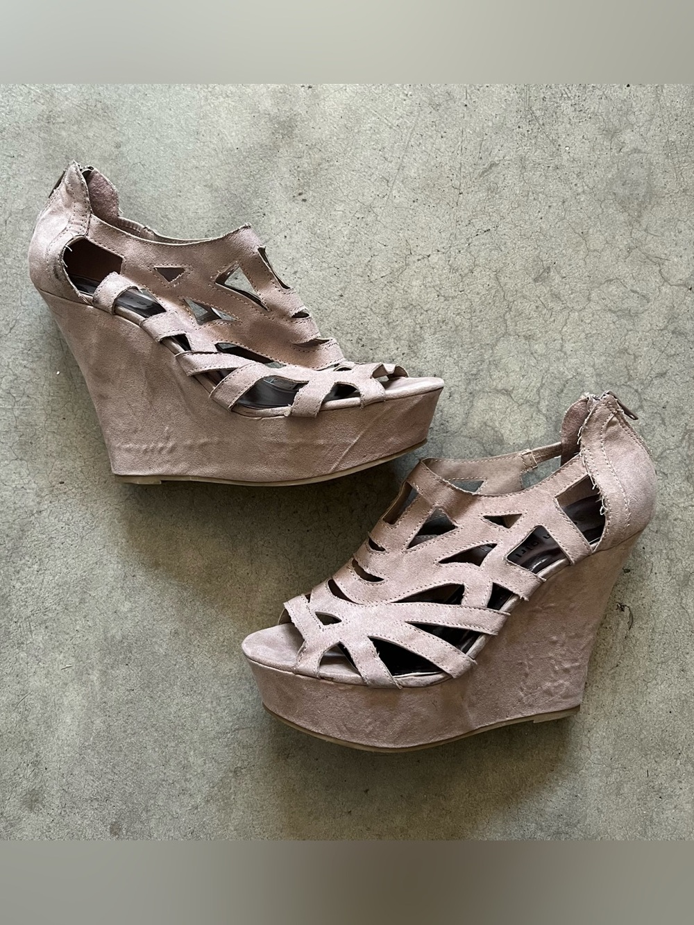 Madden Tan Suede Cutout Wedge Sandals
